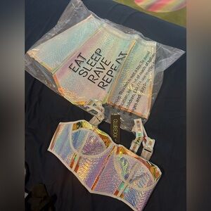 Club Exx Holographic Bra Top and Shirt